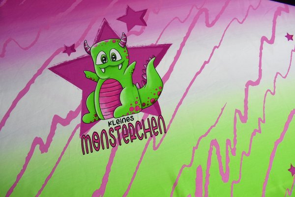 GOTS Jersey Panel - Kleines Monsterchen Pink/Grün