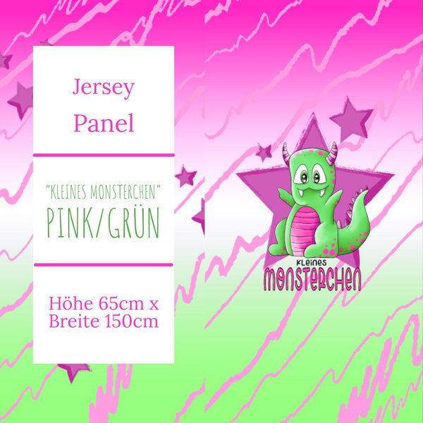 GOTS Jersey Panel - Kleines Monsterchen Pink/Grün