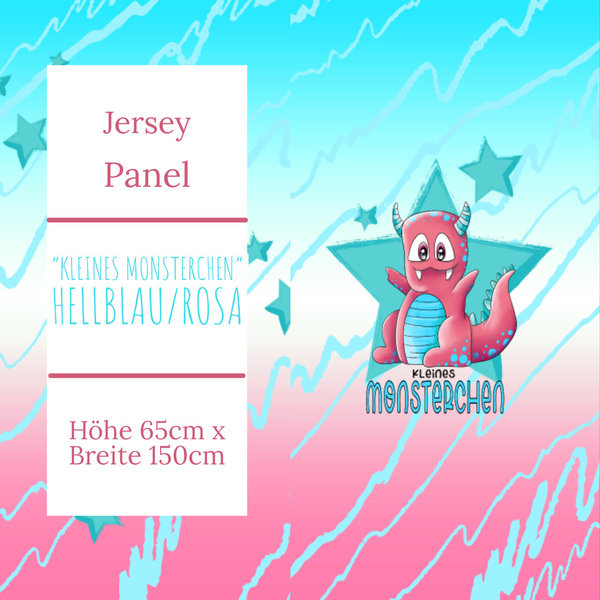 GOTS Jersey Panel - Kleines Monsterchen Hellblau/Rosa