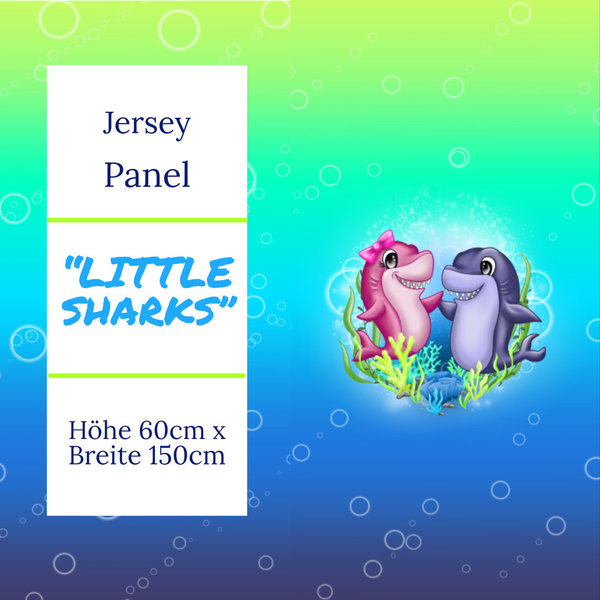 GOTS Jersey Panel - Little Sharks blau