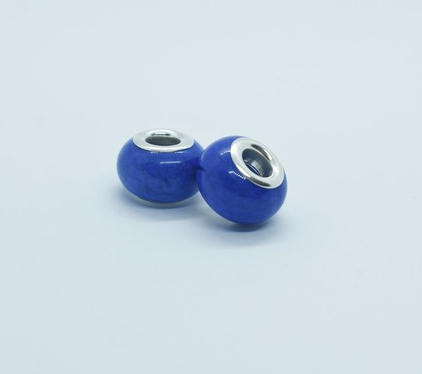 Kunststoffperle Marmor 9x14mm Blau 2 Stück