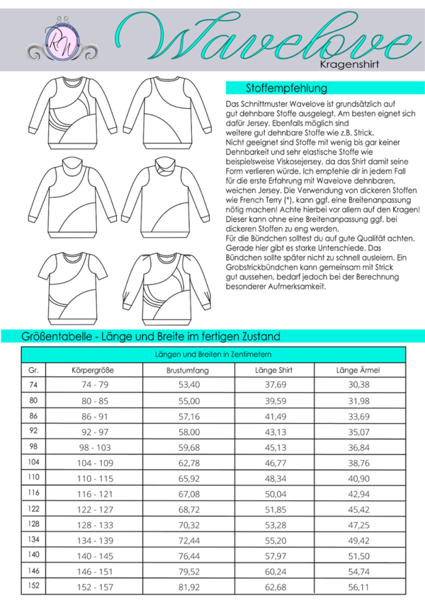 Papierschnittmuster Wavelove Shirt Gr. 74 bis 152